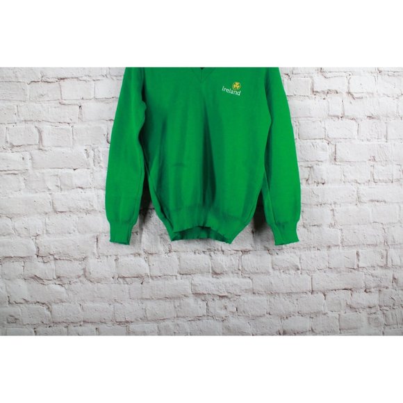 Vintage Traditional Craft Green Knitwear Ireland Logo V-Neck Sweater 38-40 - Picture 2 of 9